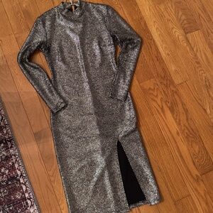 TOPSHOP fitted long sleeve gold dot dress